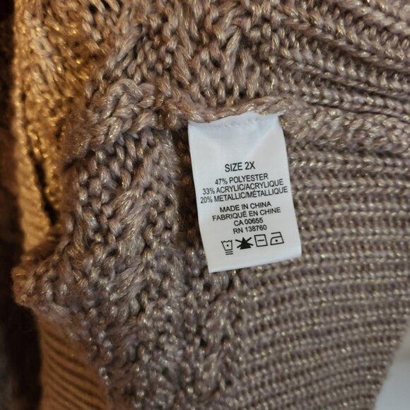 Addition Elle Cable Knit Chunky Turtleneck Sweater Cold Shoulder Tunic winter - Picture 10 of 14